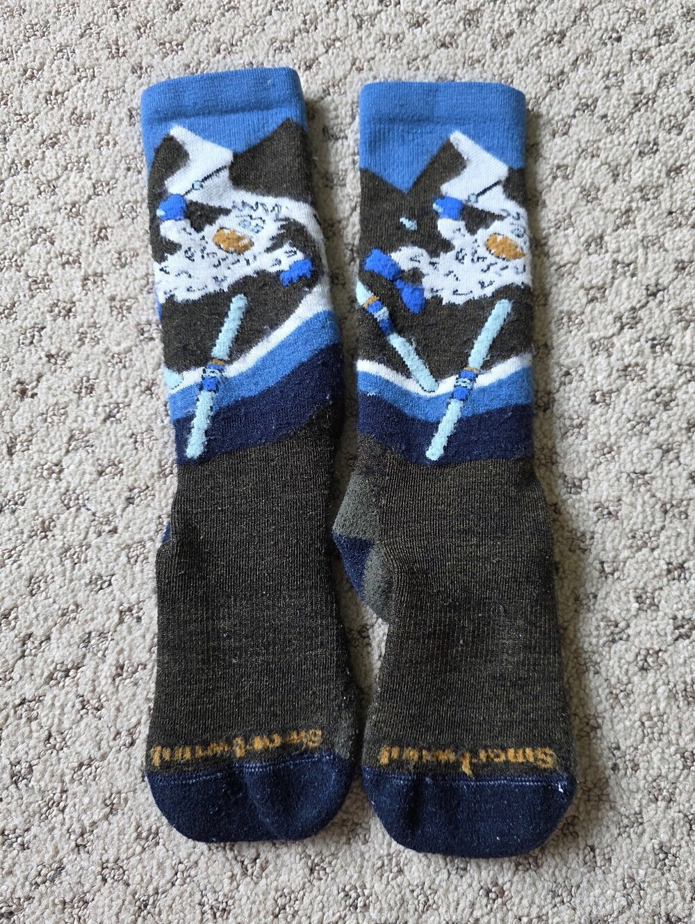 Smartwool Blue and White Yeti Washed Kids Crew Socks
